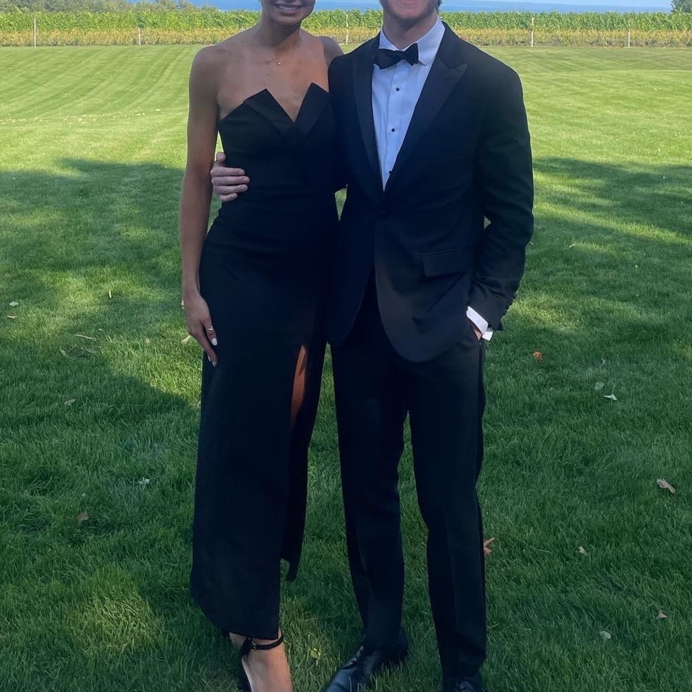 Black strapless midi dress